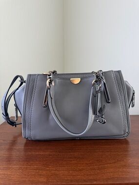 Coach Gray Leather Satchel with Gold-Tone Hardware